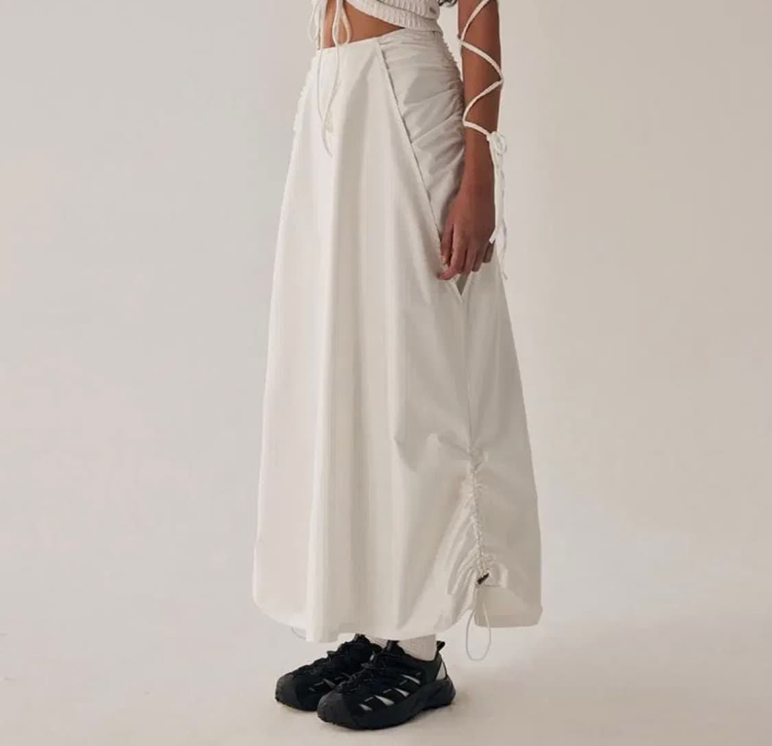 트리밍버드 shirring layered long skirt 화이트 상품이미지1