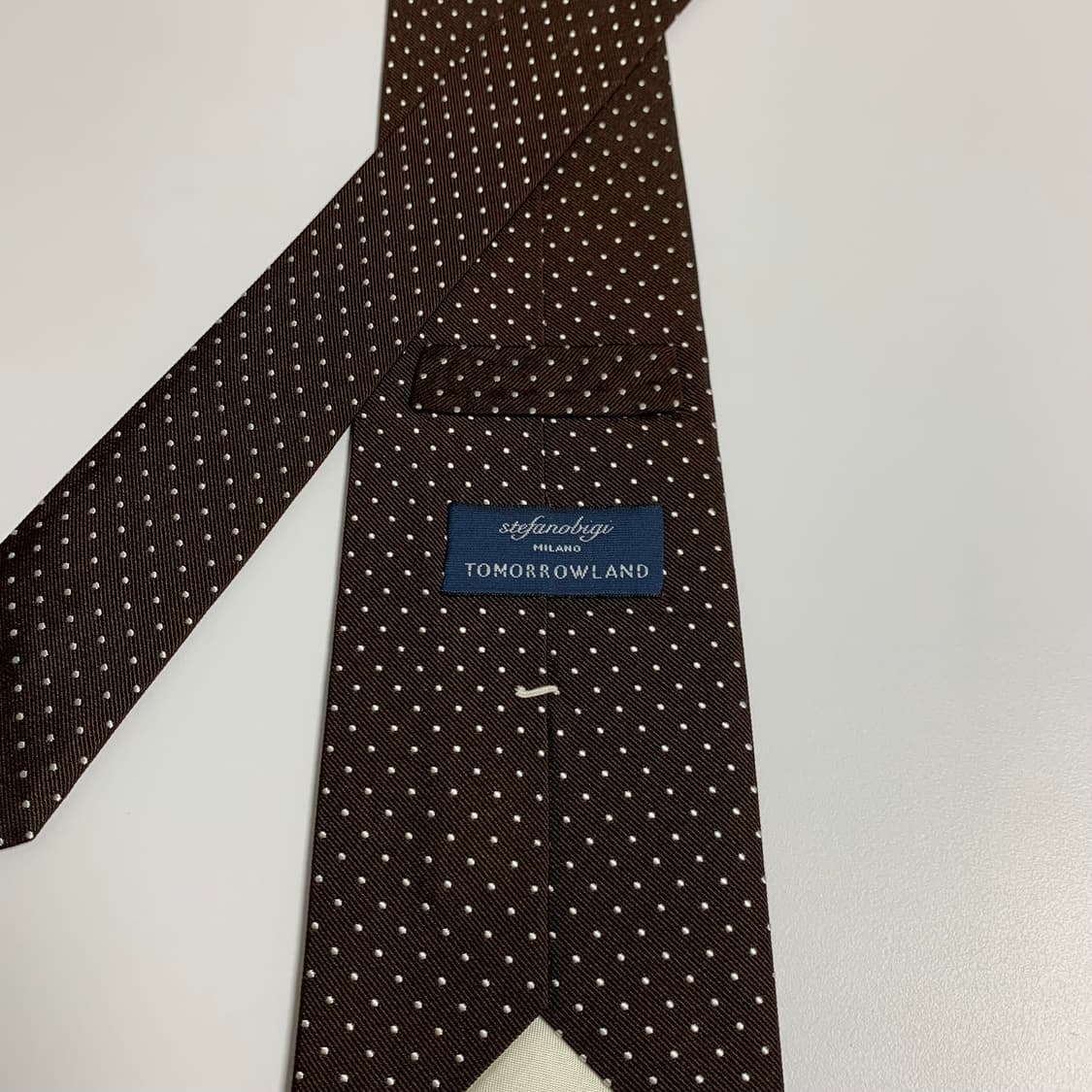 스테파노비지 x 투모로우랜드 브라운 도트 실크 넥타이 이탈리아제 최상급 상품이미지5