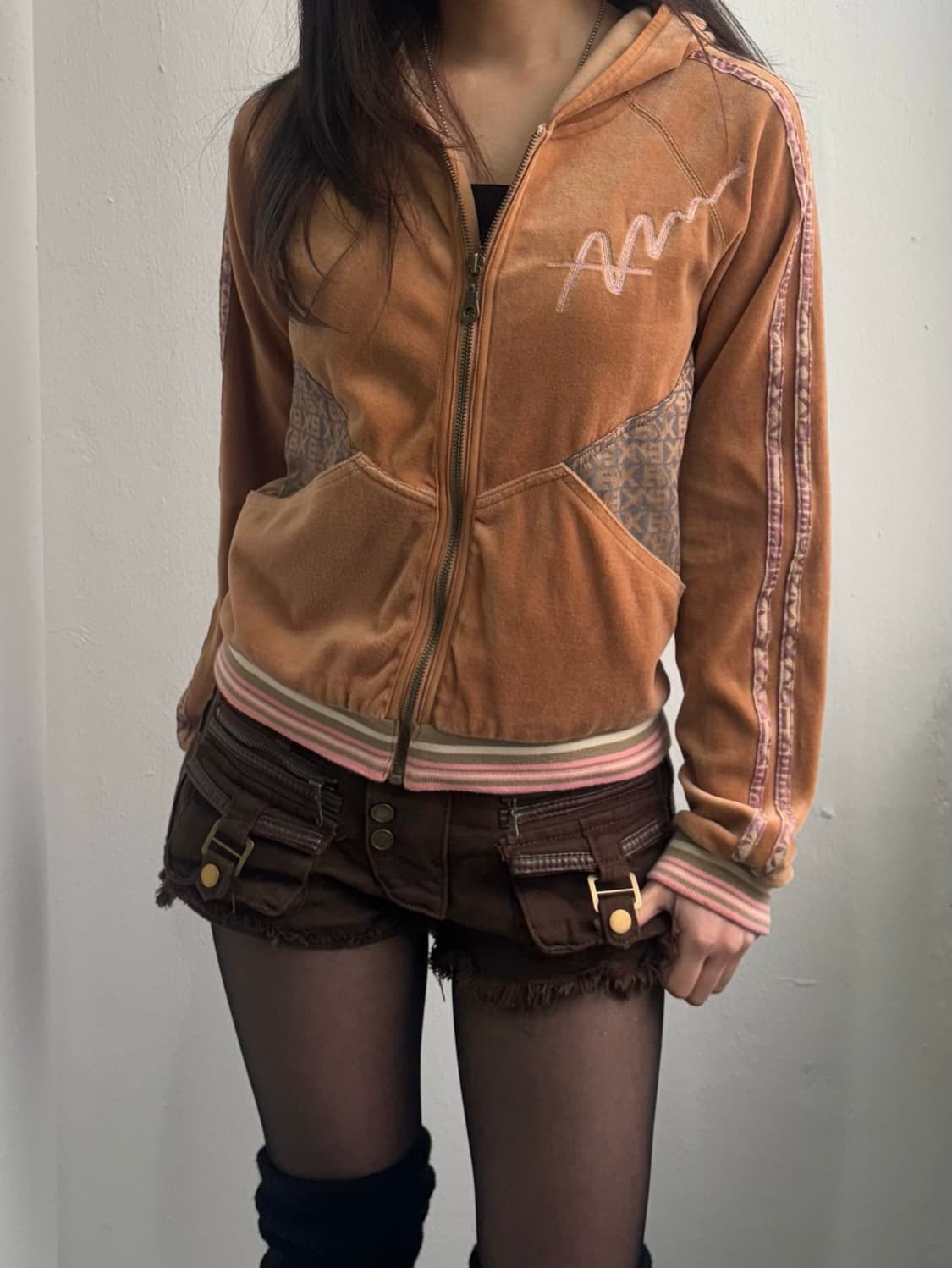 Vintage Brown Velvet Hood Zip-Up  상품이미지1