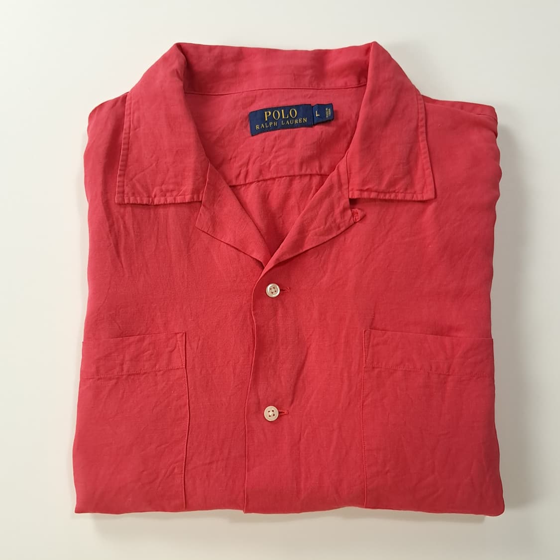 CK392 L 폴로 90s 린넨실크 언더포니 레드애플 반팔 셔츠 남방 상품이미지7