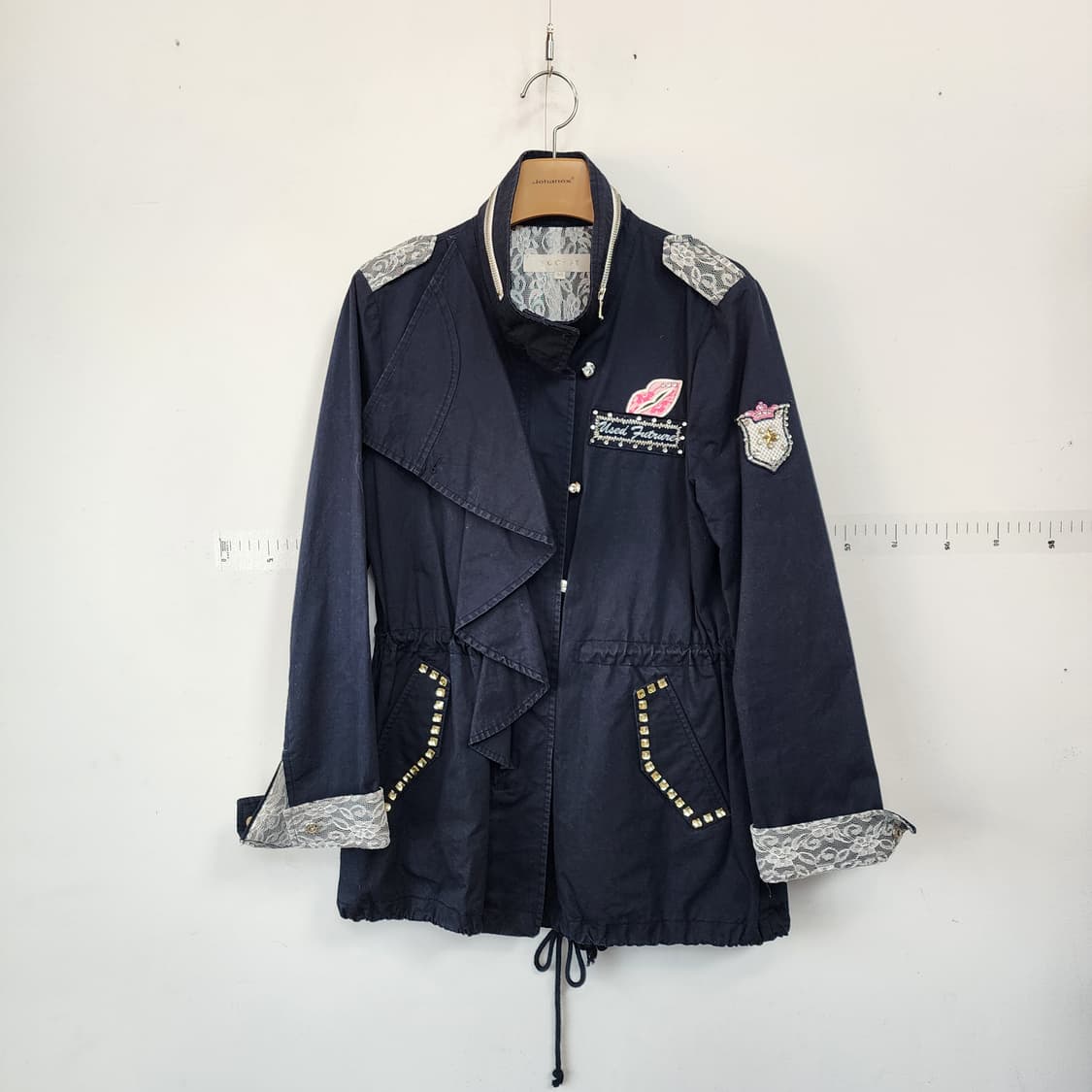 에고이스트 블랙 레이스 패치 장식 점퍼 상품이미지1