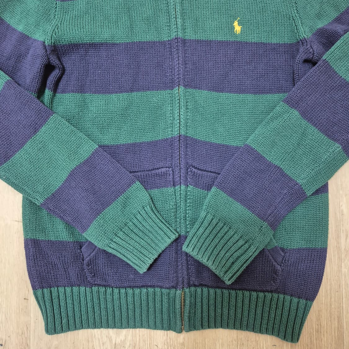 폴로 랄프로렌 옐로우포니 그린 스트라이프 니트집업 상품이미지3