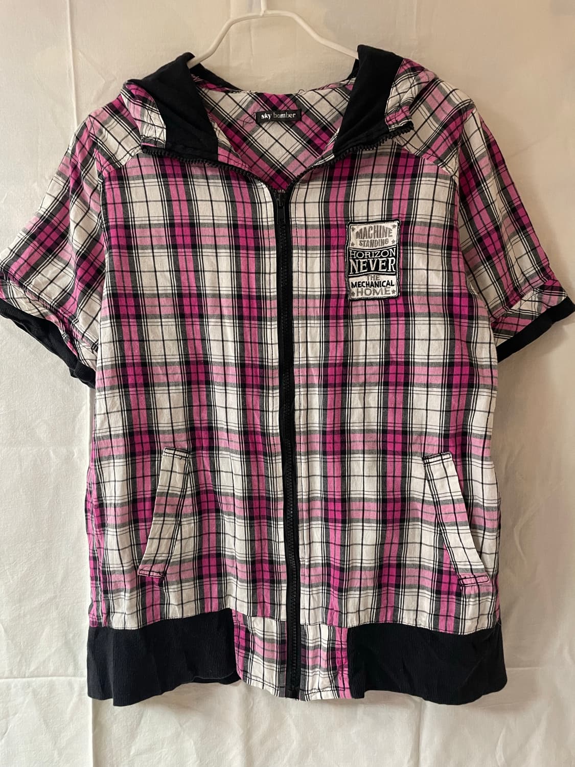 빈티지 체크후드반팔집업 아메카지 상품이미지1