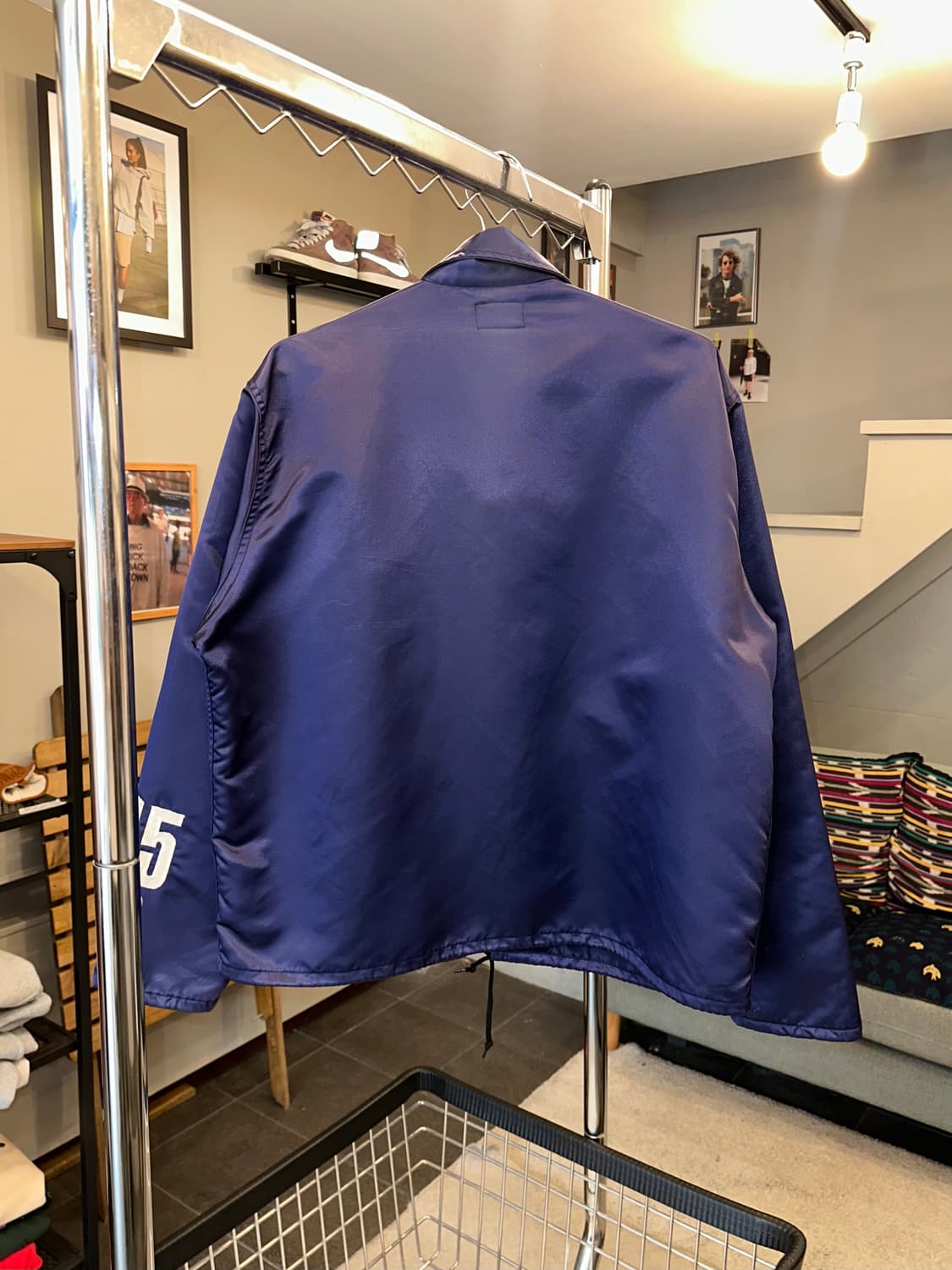 90’s Navy Nine patch satin coach jacket 상품이미지10