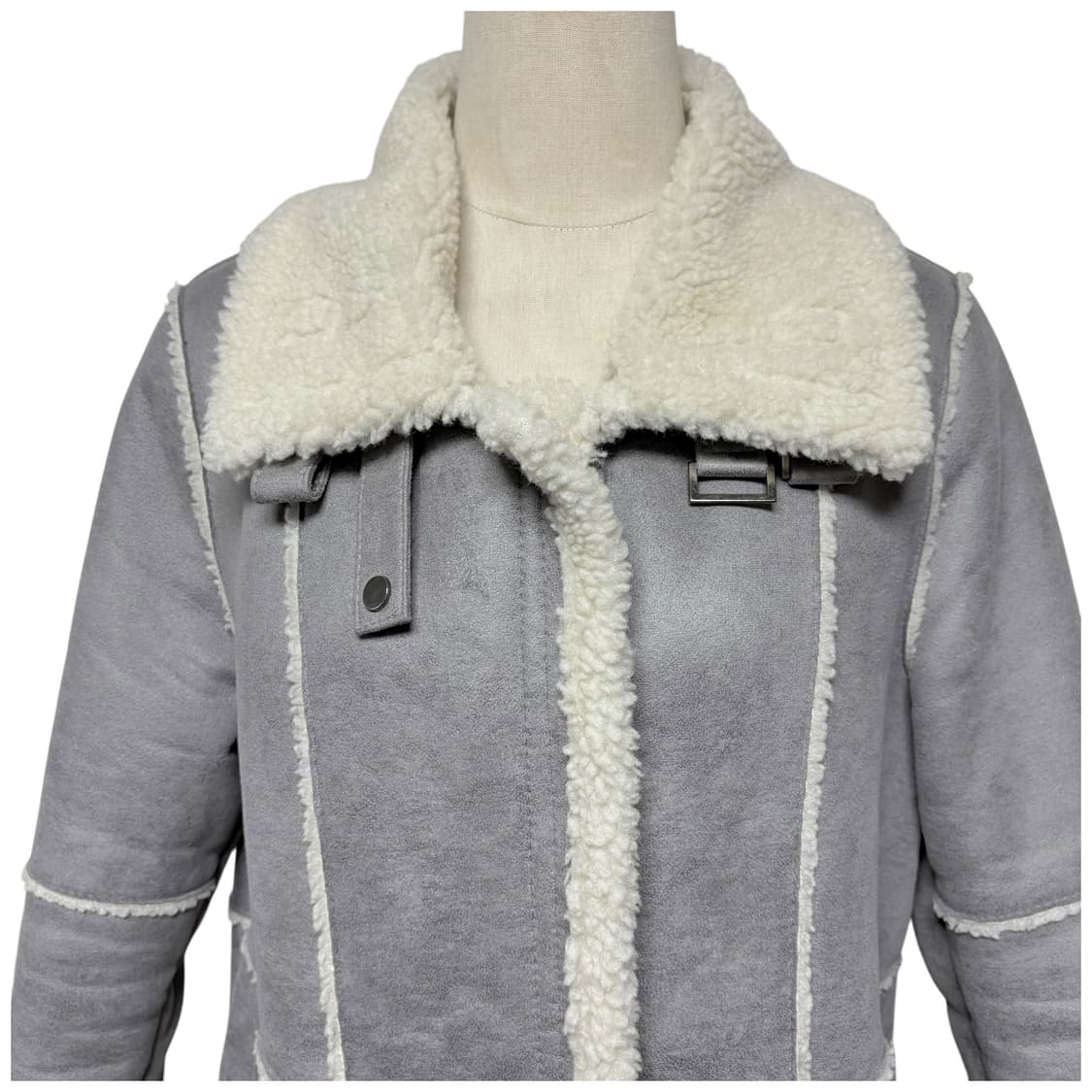 3681 그레이 안감퍼 버클 롱무스탕 코트 자켓 상품이미지2