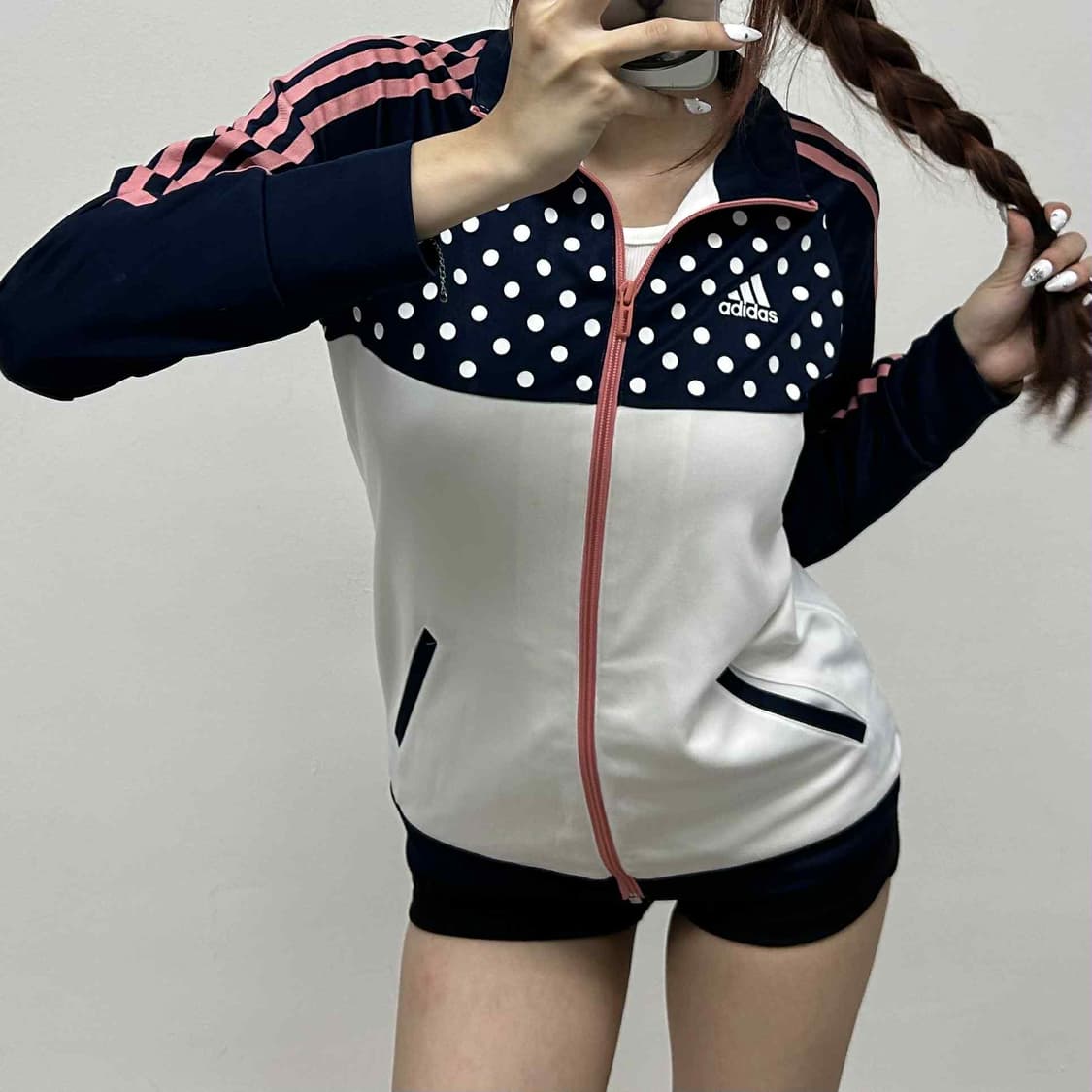 아디다스 일본판 토트 화이트 핑크 걸즈 트랙탑 희귀져지 상품이미지1