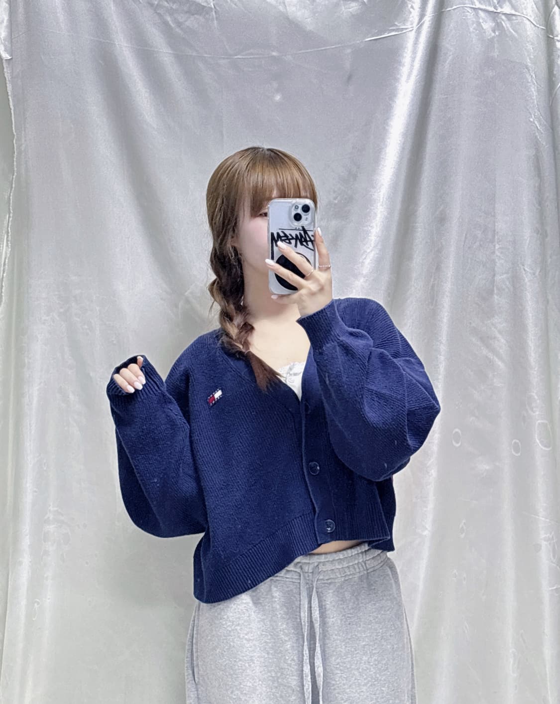 타미힐피거 네이비 빅로고 크롭 가디건  상품이미지3