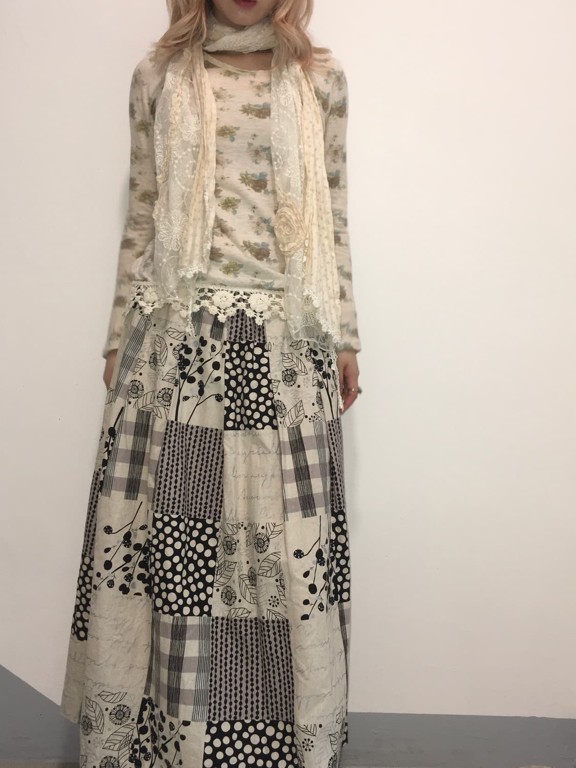 jpn vintage patchwork vintage long skirt 상품이미지3
