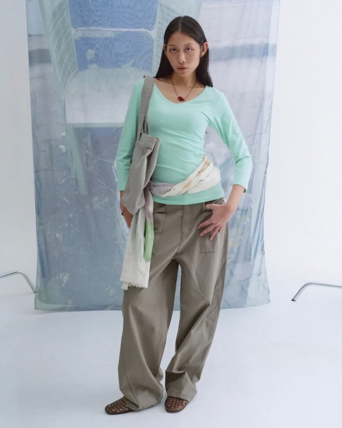 웰빙익스프레스 / V neck 3/4 sleeve Mint🍵 상품이미지2