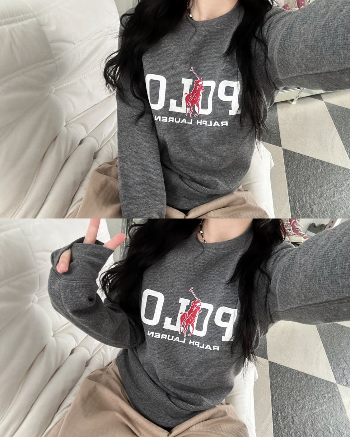 폴로 랄프로렌 차콜 빅로고 와플티  상품이미지1