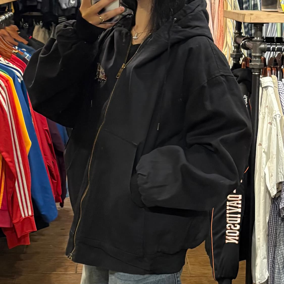 [HI] 트럭 프린팅 후드 워크자켓 블랙 상품이미지3