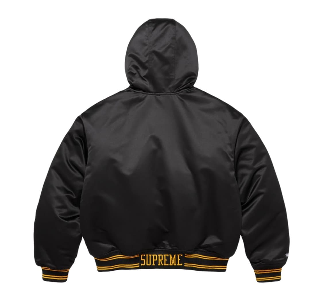 슈프림 미첼 & 네스 라인드 후드 사틴 바시티 자켓 블랙 상품이미지3