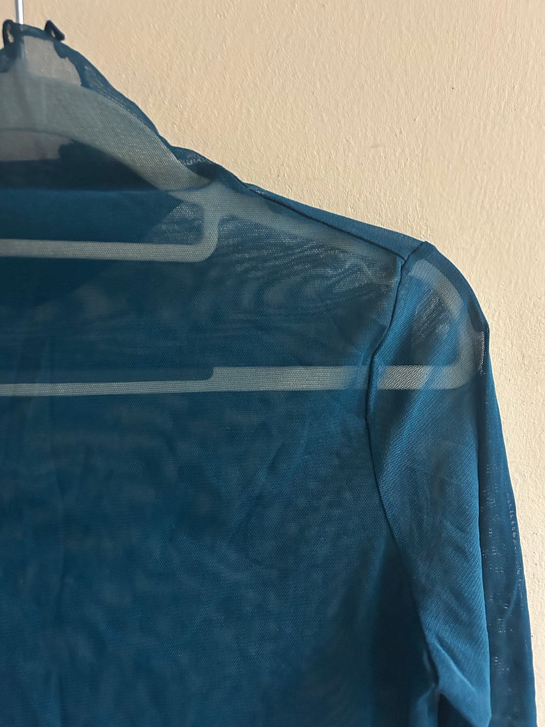 청록색 시스루 레이어드 롱슬리브 폴라티 상품이미지1