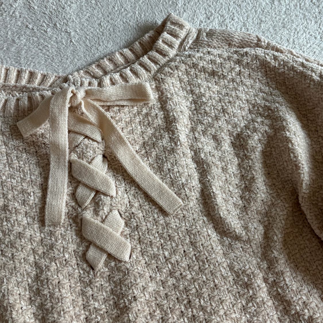 일본빈티지 리본포인트 아이보리 반소매 니트 상품이미지3