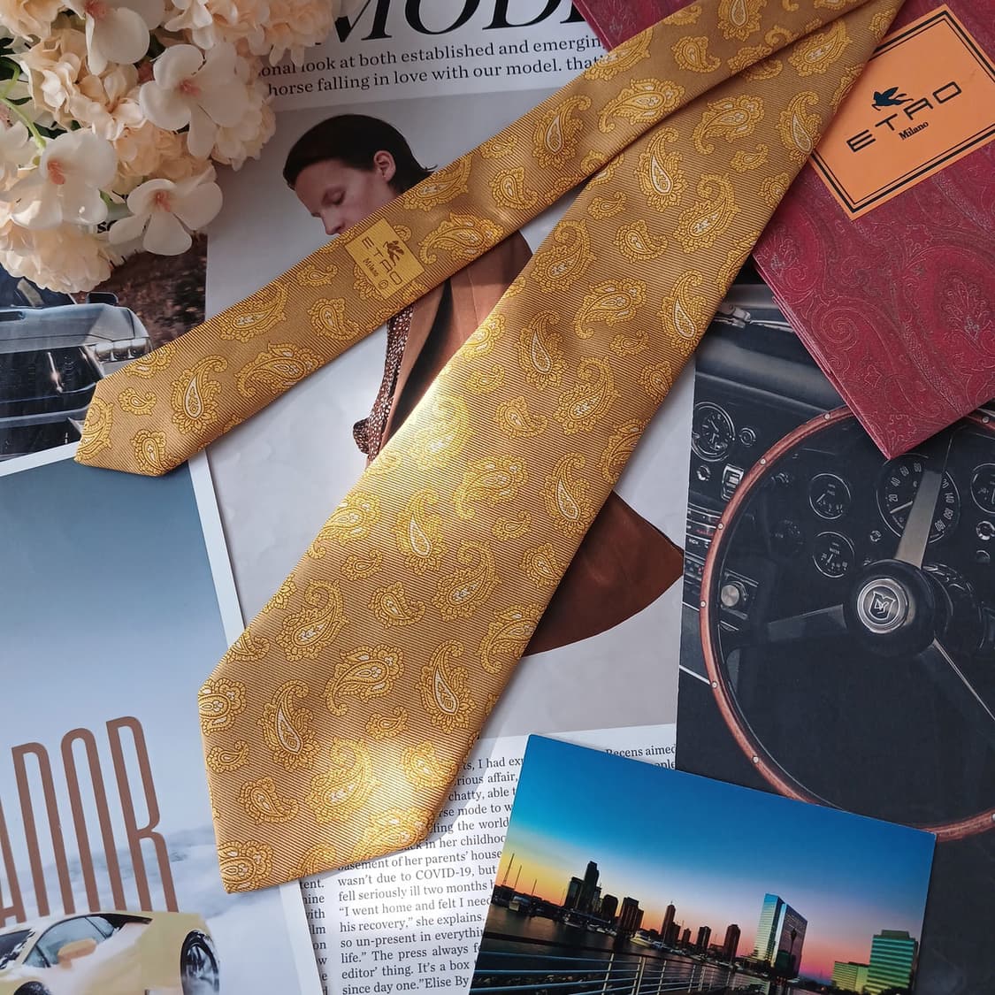 에트로 실크 옐로우 페이즐리 넥타이 9.5cm A등급 A19298
 상품이미지4