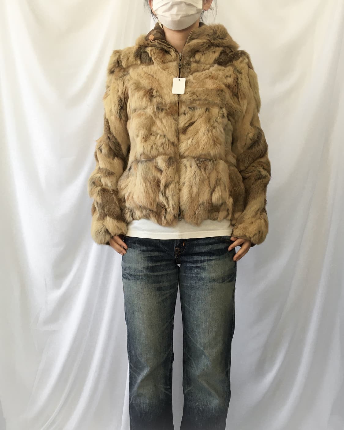 Rabbit fur hood zip up jacket 상품이미지1