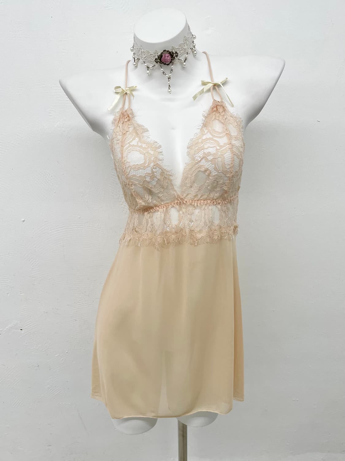 시어 레이스 리본 슬립 상품이미지1