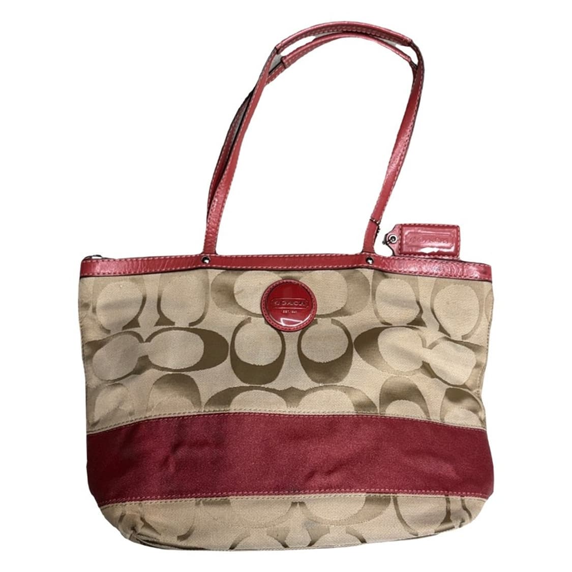 COACH 시그니처 스트라입 레드 토트백 상품이미지1