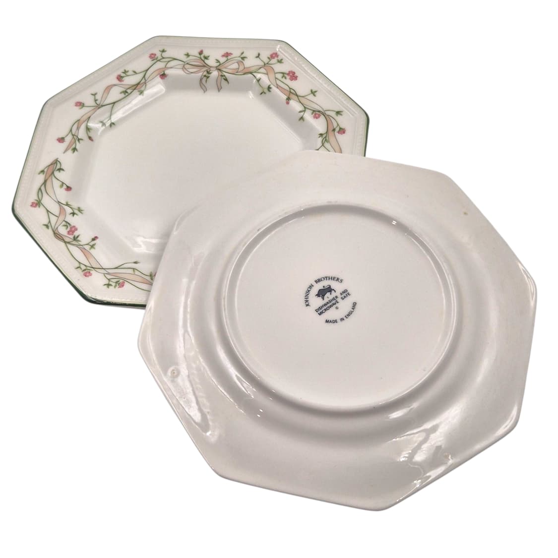 80s 영국 존슨 브라더스 8각 리본 꽃 접시 1p 상품이미지4