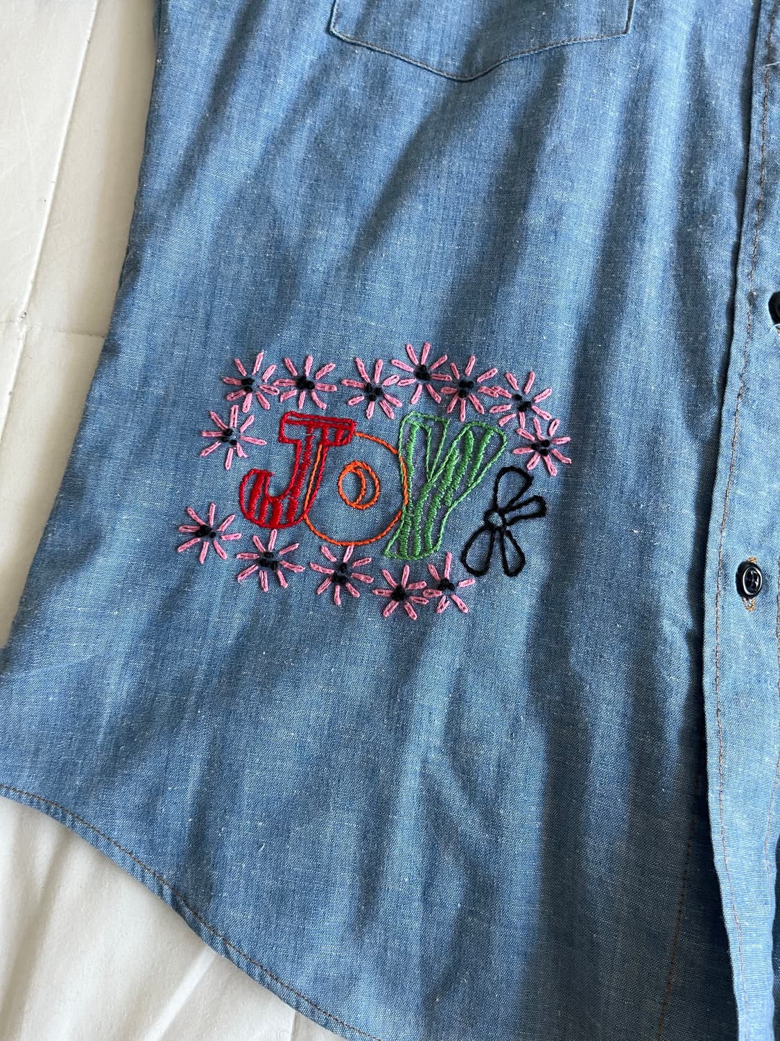 70's LEVI'S 샴브레이 자수 셔츠 L 상품이미지7