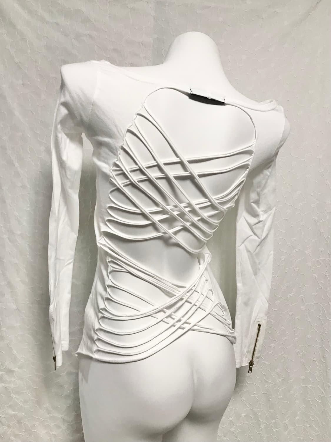 빈티지 갸루 펑크 백 크로스 트임 지퍼 롱슬리브 탑 상품이미지4