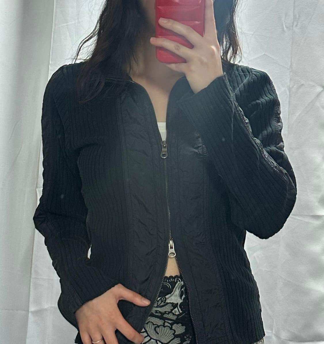 와투케 골지+나일론 투웨이 집업 오즈온 오존 오리엔탈 스커트 코디 상품이미지3