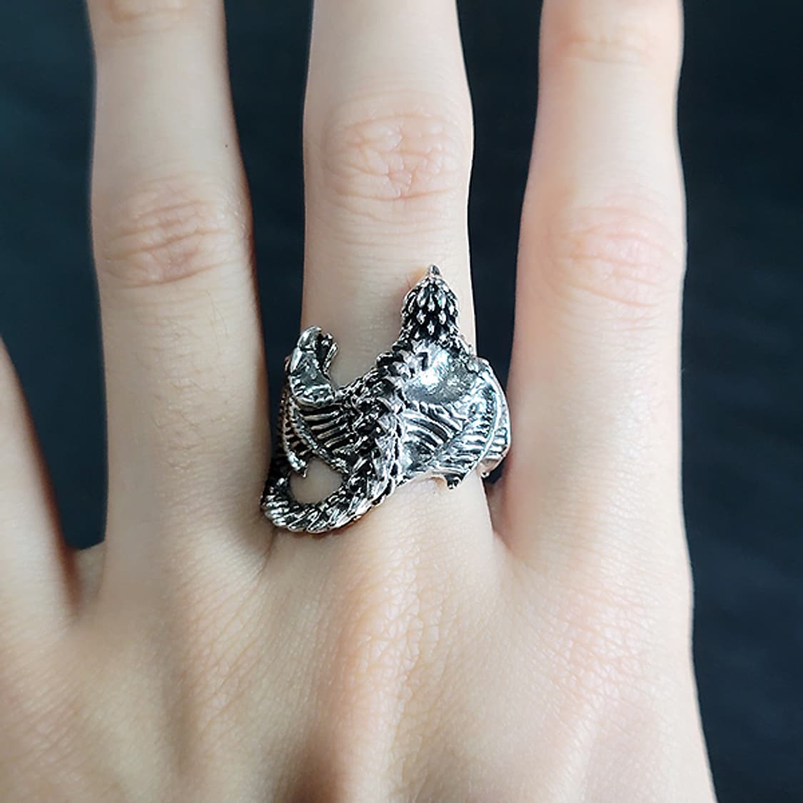 Zalthor 백동 빅사이즈 남자 엔틱 빈티지 용 비늘 드래곤 반지 상품이미지8