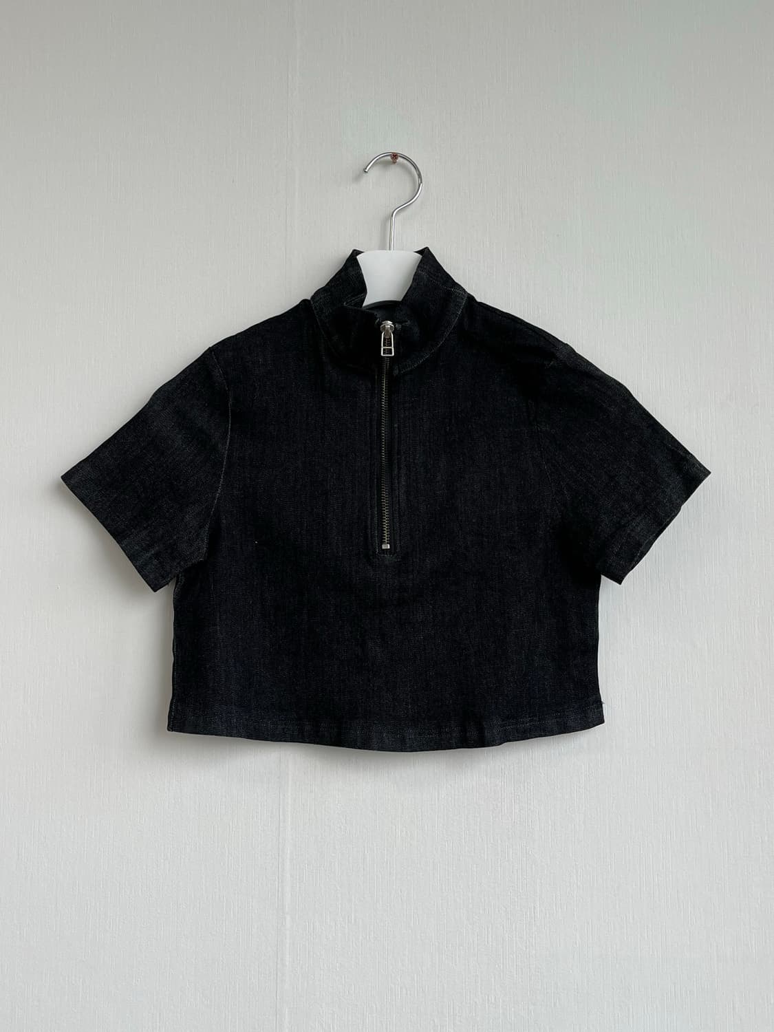 Vintage half zip-up black denim crop 상품이미지1
