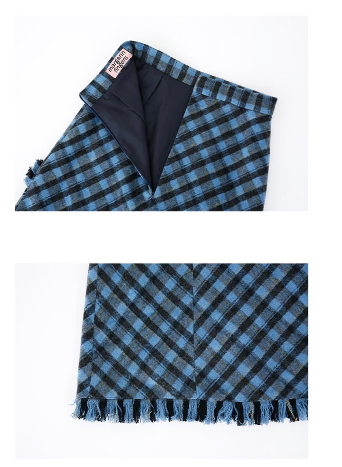 마가린핑거스 블루 체크 울 롱스커트 S (한지현 착용) 상품이미지6