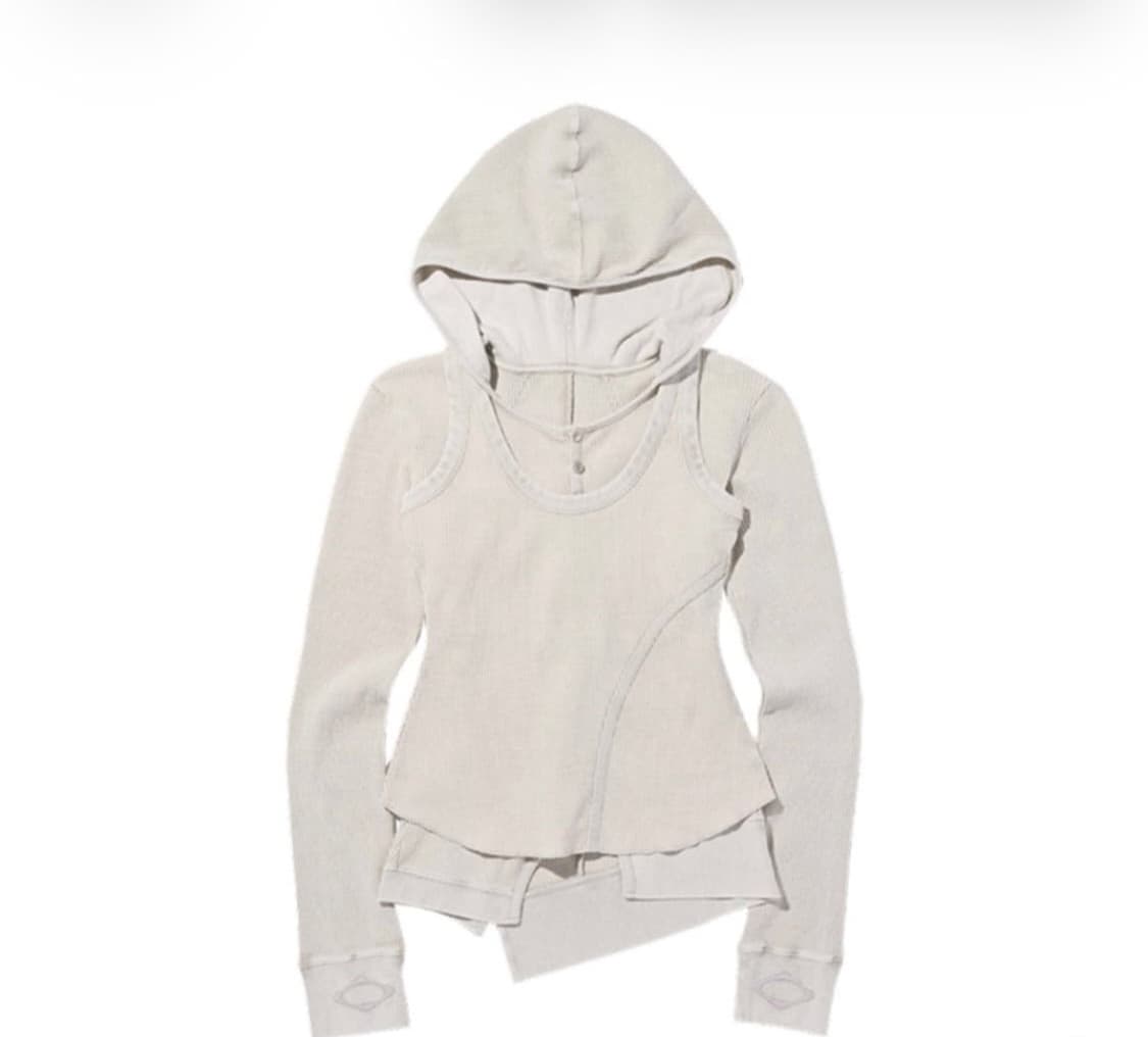 미스치프 레이어드 와플 후드 세트 블리치드 베이지 상품이미지1