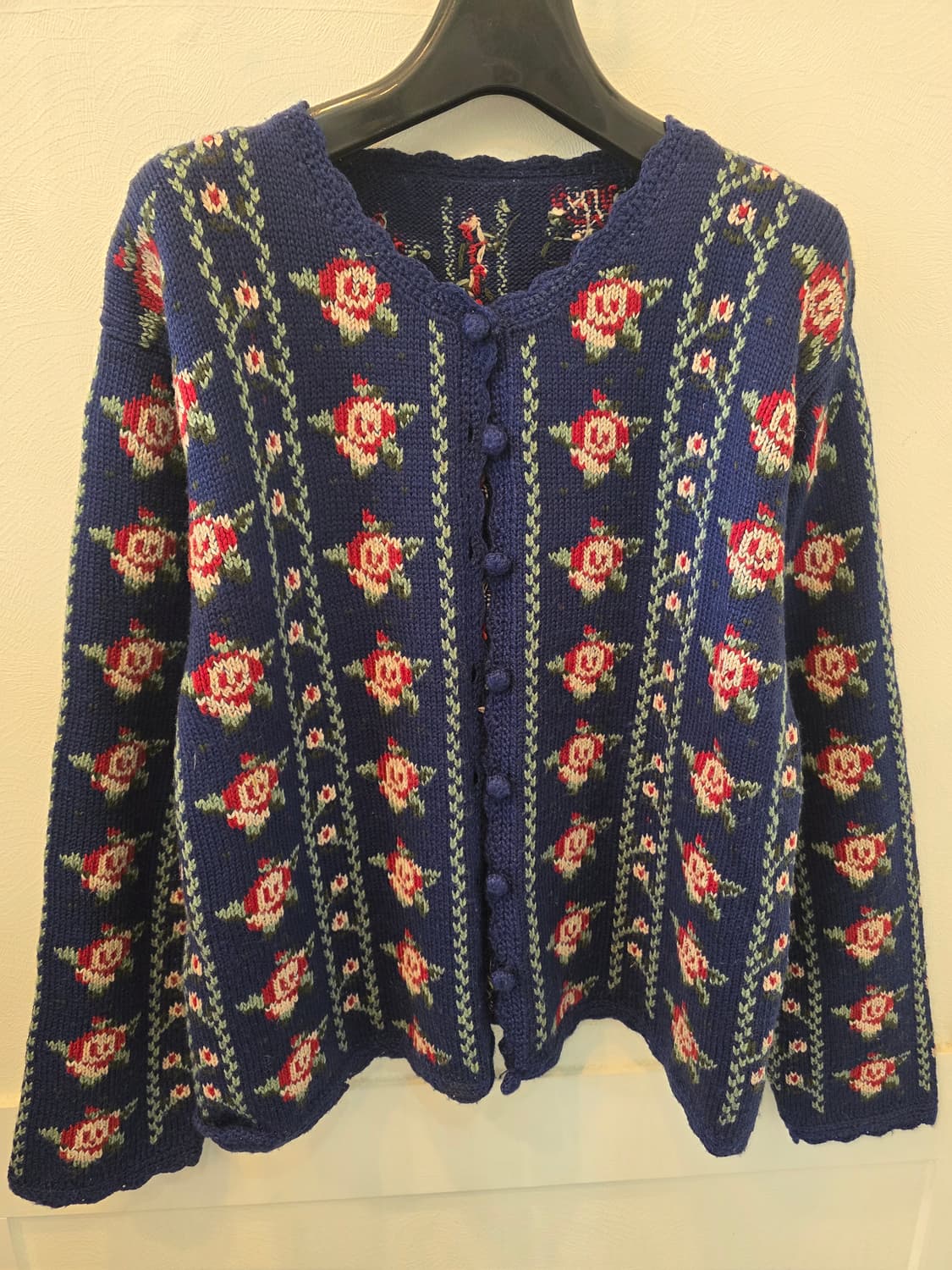 빈티지 로즈 패턴 네이비 니트 가디건  자켓 상품이미지2