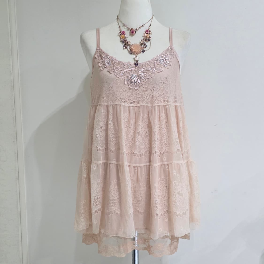 일본빈티지)로즈로맨틱 모리걸 레이스자수 엑시즈팜깔 히메갸루캉캉슬리브리스 상품이미지3