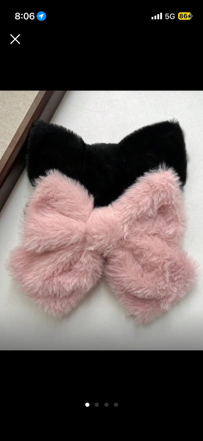 퍼 리본 헤어핀 핑크/블랙 2개 미사용 새제품 상품이미지1