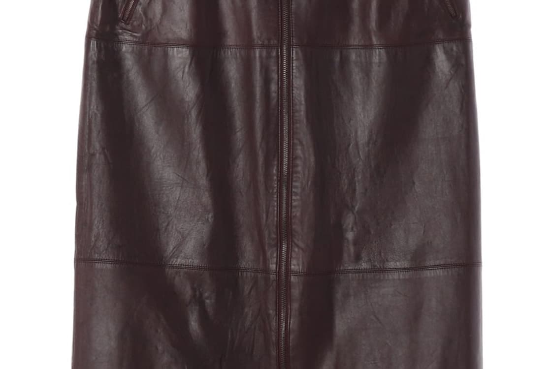 리얼 양가죽 버건디 프론트 지퍼 미디 스커트 상품이미지4