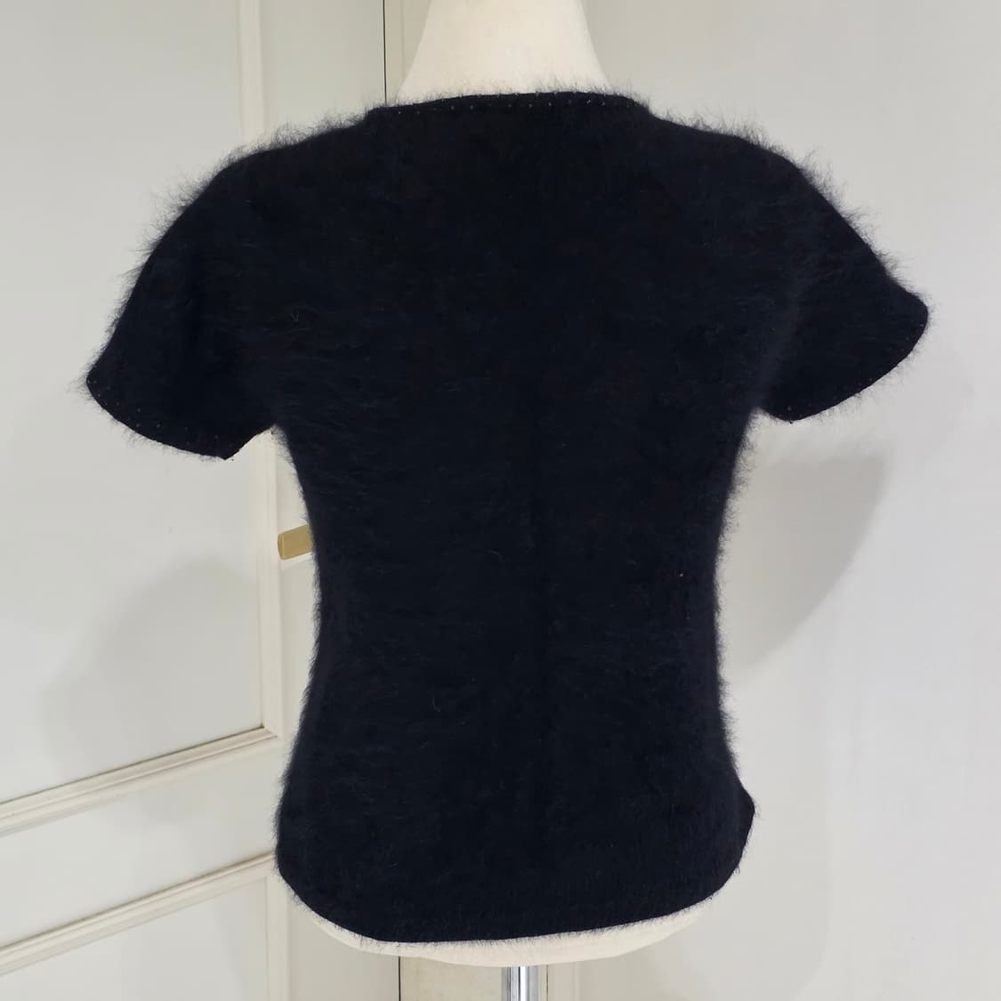 일본빈티지)블랙 고딕모리걸st 앙고라 리본큐빅비즈 로맨틱 반팔니트 상품이미지4