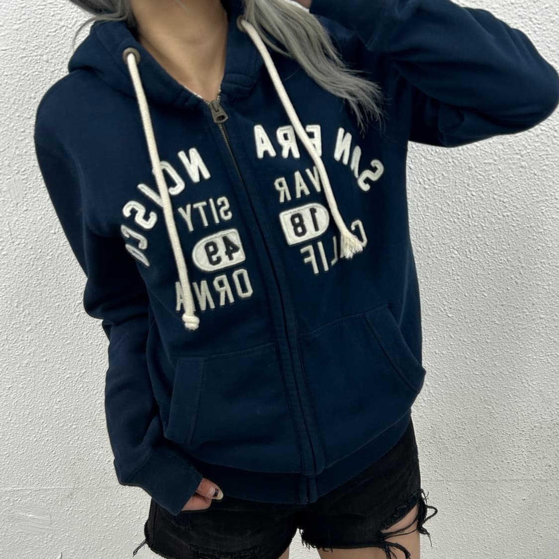 후아유 센터로고 네이비 후드집업 M 상품이미지1