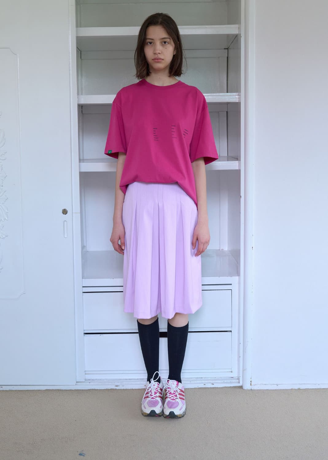 노컨텐츠 74. Stripe pleated skirt (Pink) 상품이미지1