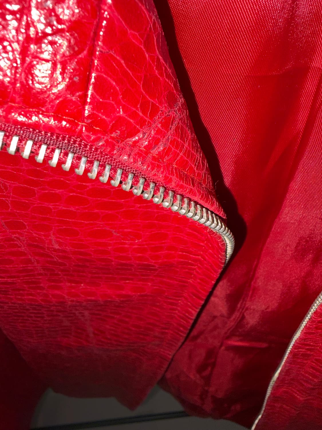 Ruby Red Python Embossed Leather Jacket 상품이미지3