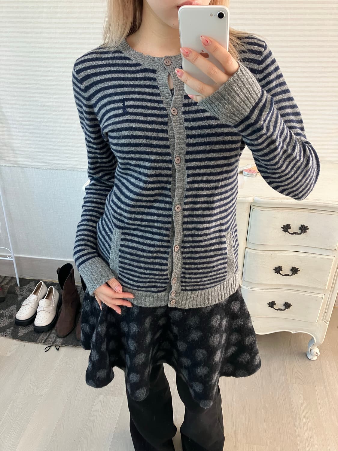 East boy 차콜 네이비 울 스트라이프 포켓 가디건  상품이미지2