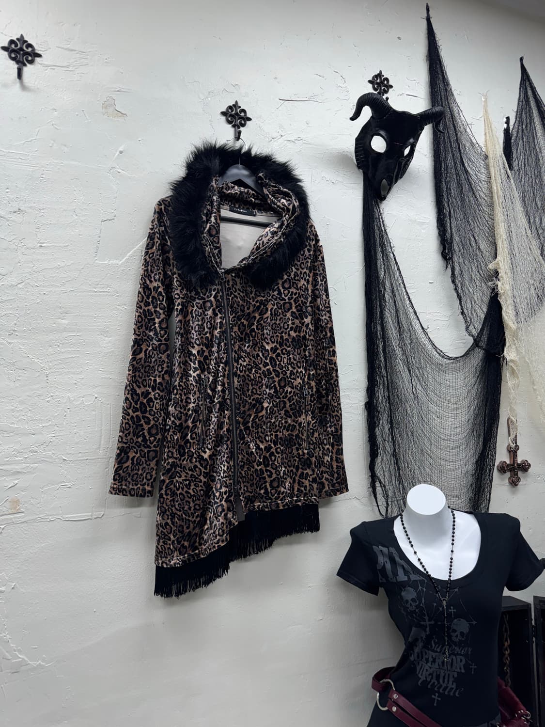 Civarize leopard velour fur fringe parke 상품이미지2