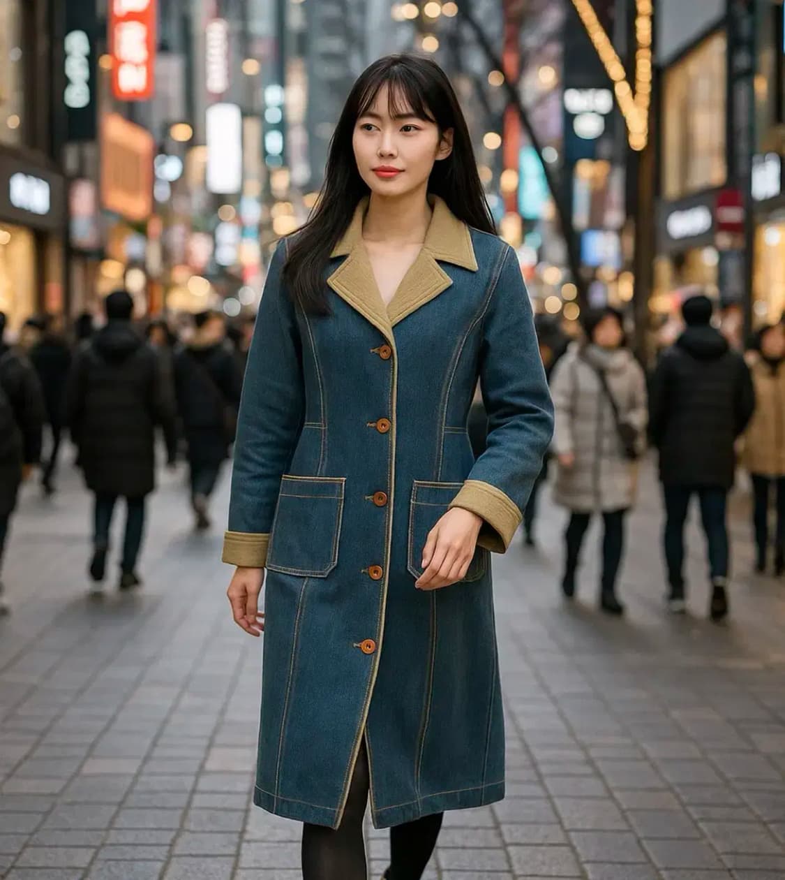 Mouti:f 빈티지 데님 배색 롱코트 상품이미지1