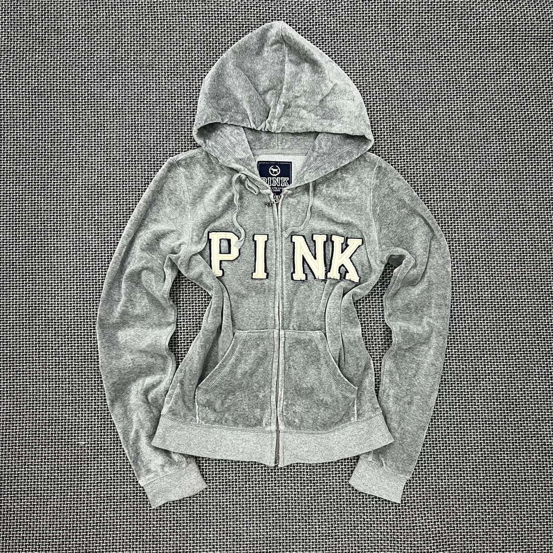 PINK 그레이 벨벳 후드집업 상품이미지1