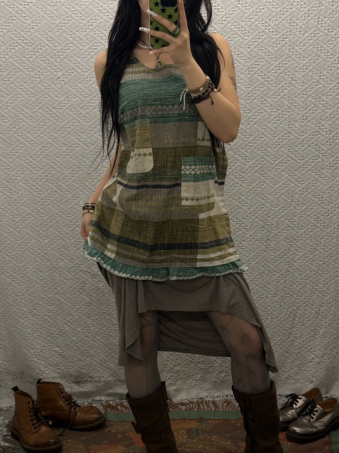 빈티지 포레스트 모리 컨트리 패치워크 벨크로 슬리브리스 K0101 상품이미지1