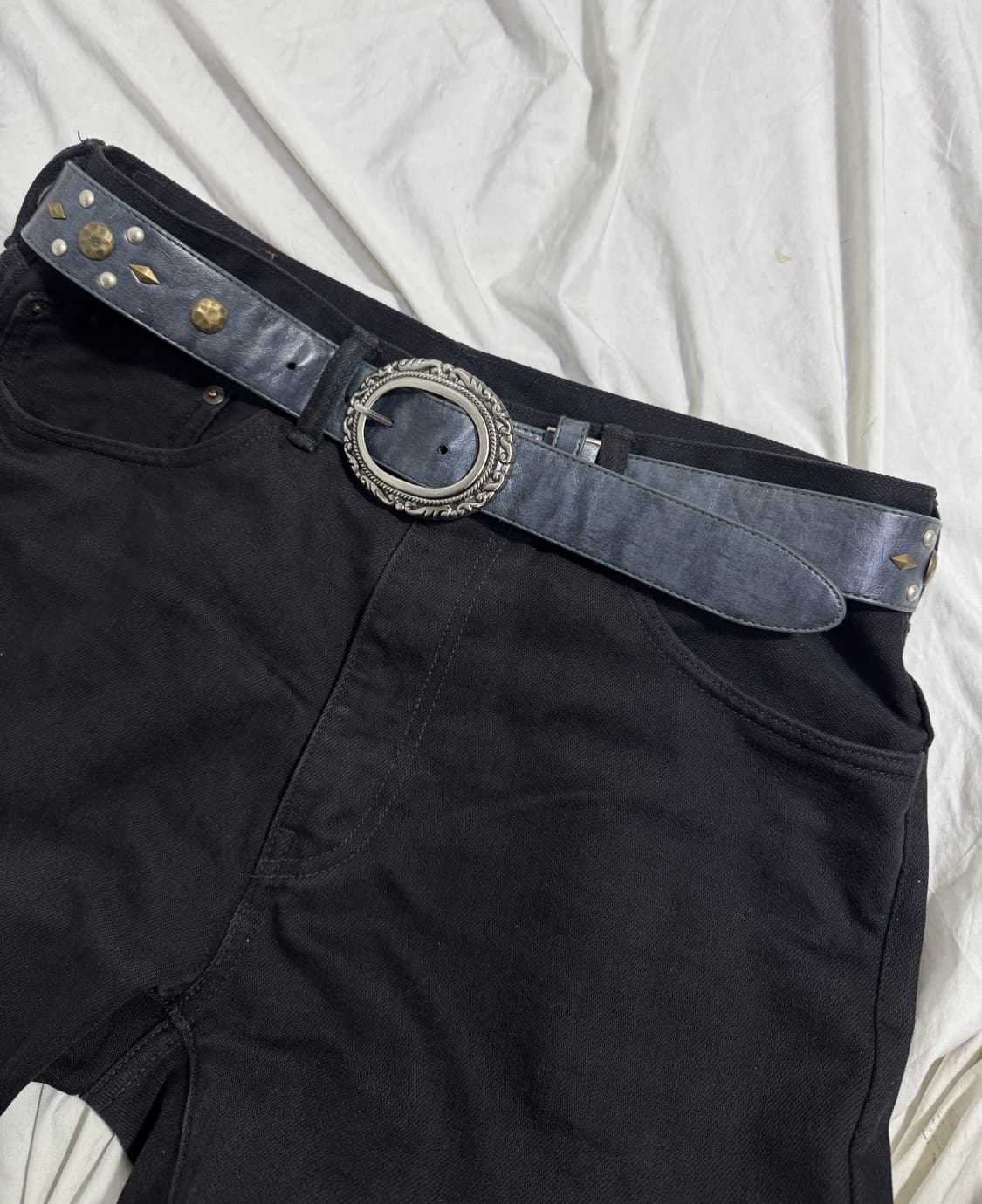 빈티지 오벌 버클 스터드 레더 벨트 상품이미지2