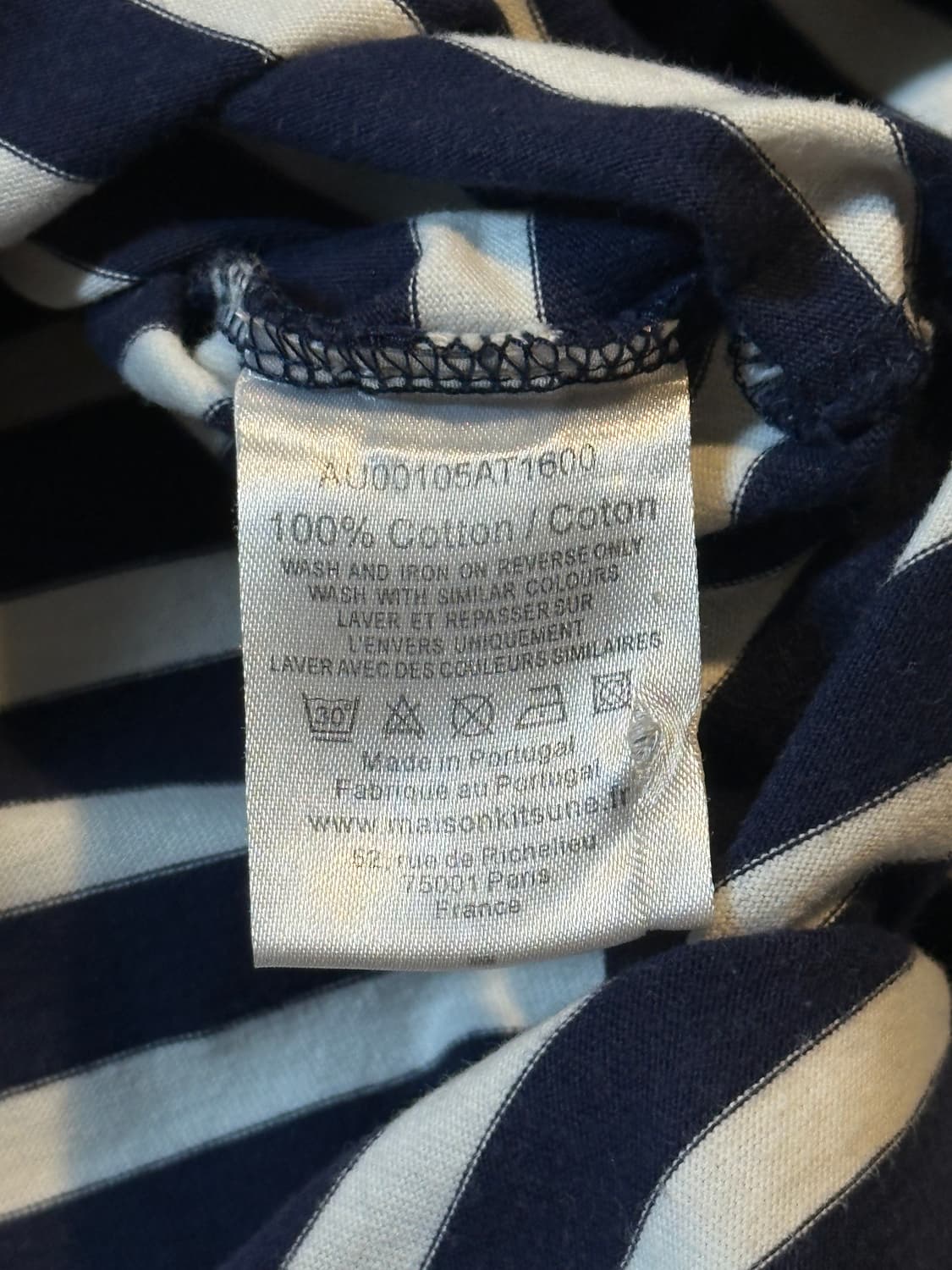 메종키츠네 트라이컬러 스트라이프 롱슬리브 긴팔 티셔츠 네이비 상품이미지5