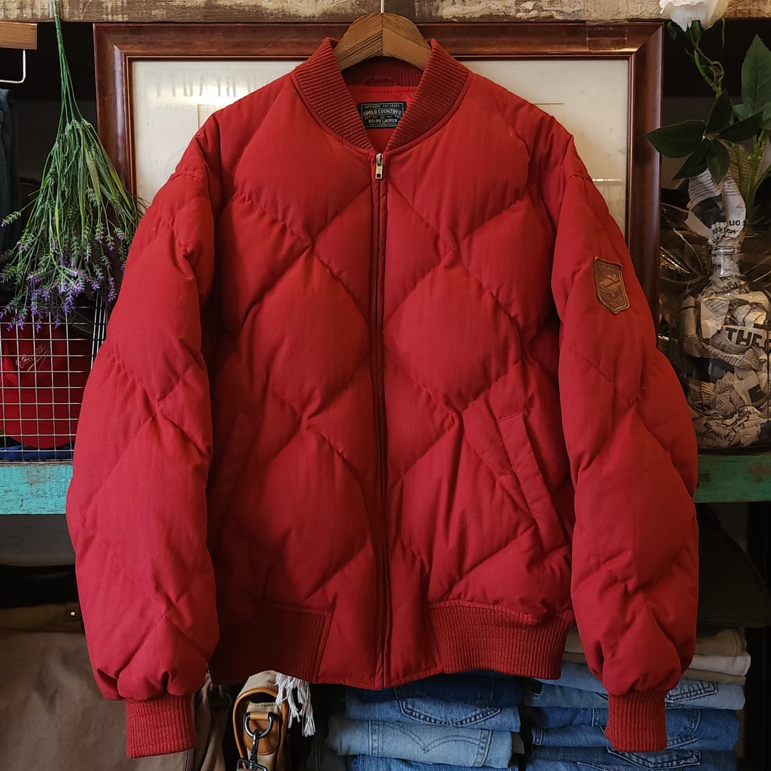 90s 폴로 컨트리 다이아몬드 퀼티드 푸퍼 다운점퍼 봄버 자켓 XL 상품이미지1