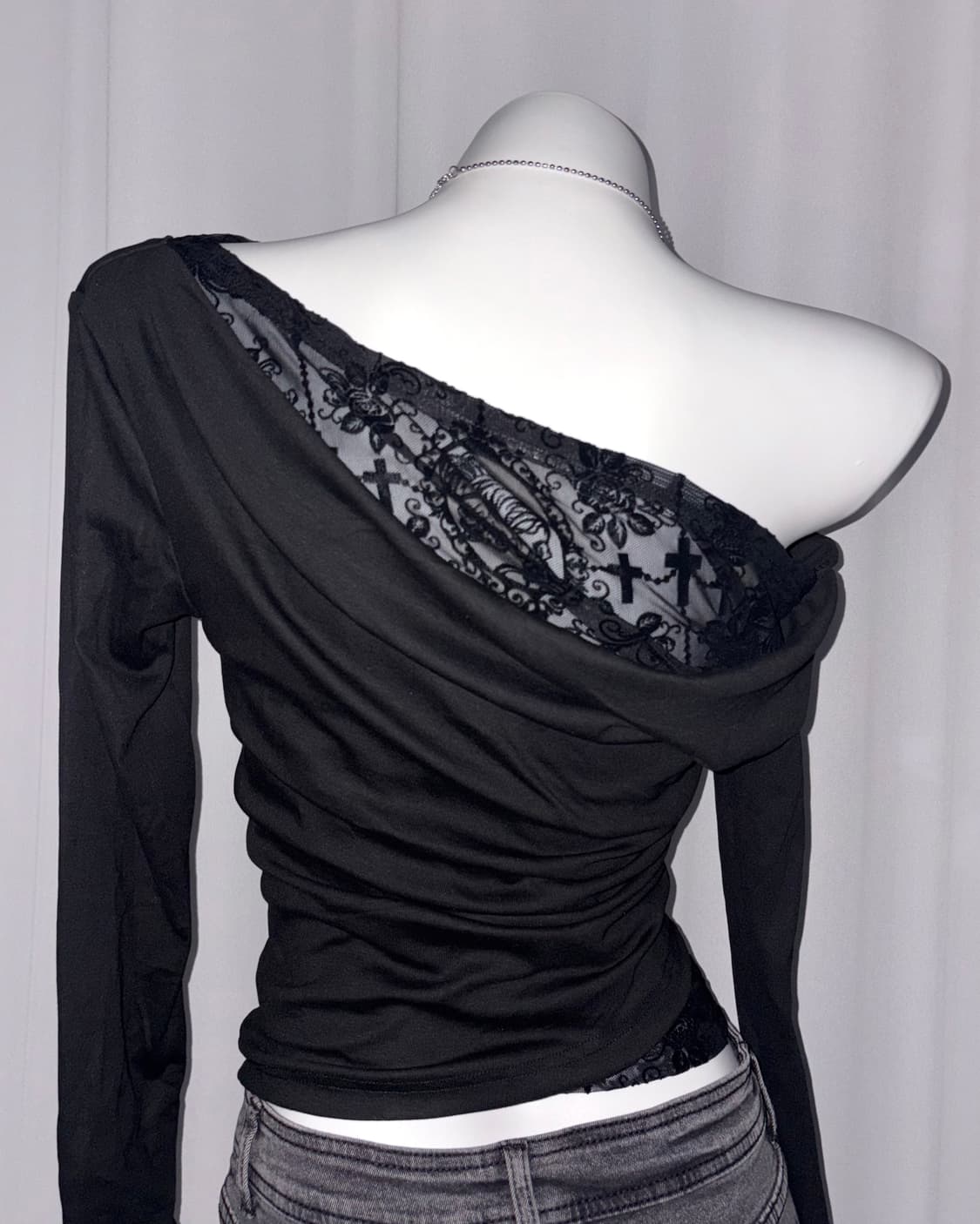 레이스 언발란스 오프숄더 일본 하라주쿠 쿠로갸루 st 상품이미지4