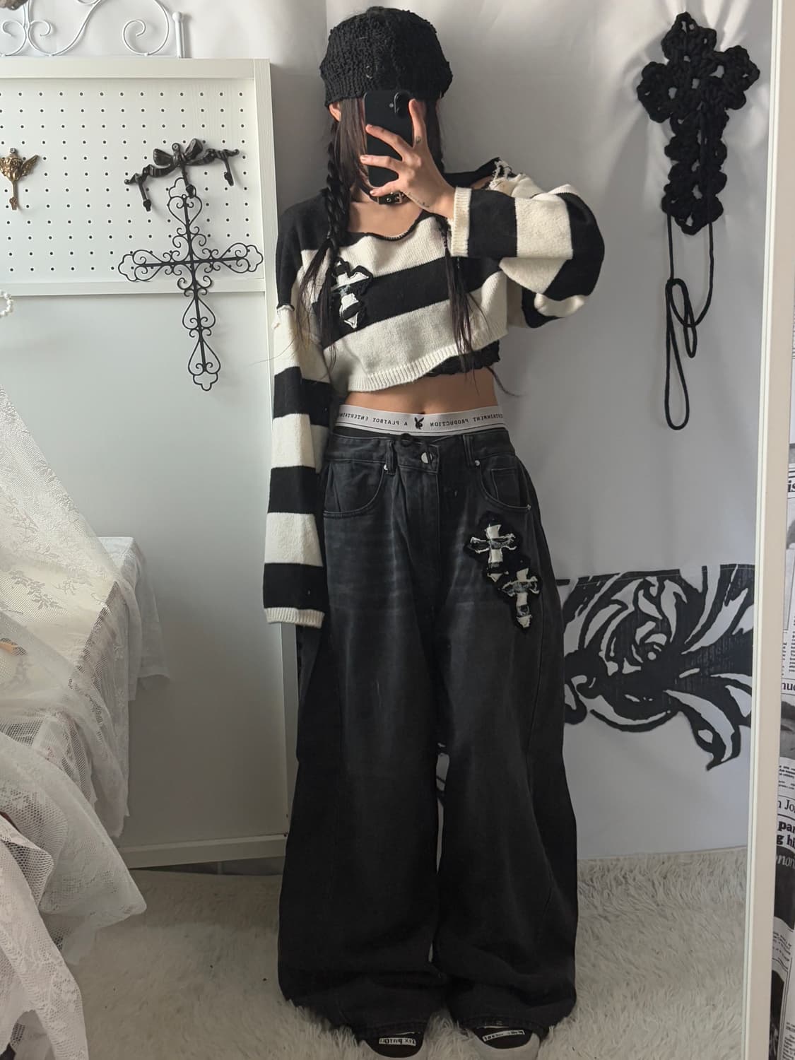 • striped cross-patch cropped knitwear 상품이미지7