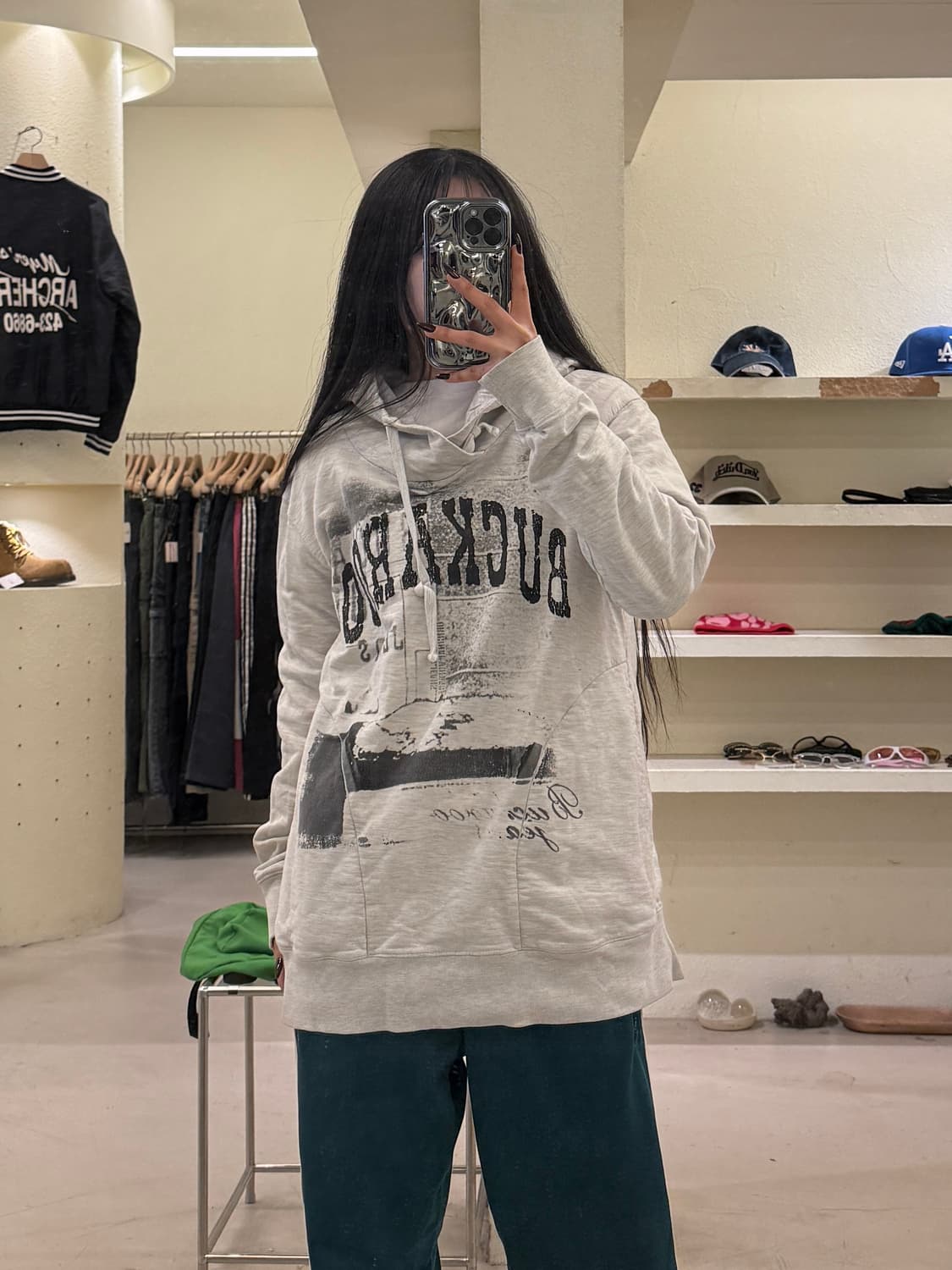 버커루 빈티지 프린팅 후드 그레이 U1146 상품이미지1