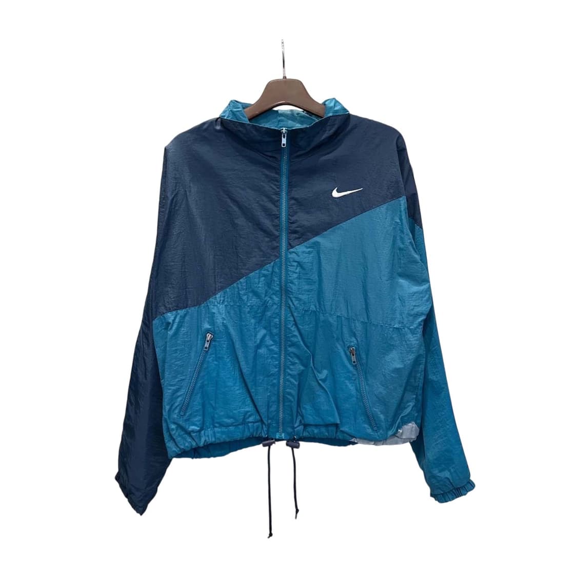 나이키 올드스쿨 후드 바람막이 배색 밑단 스트링 디테일 네이비 블루 상품이미지1